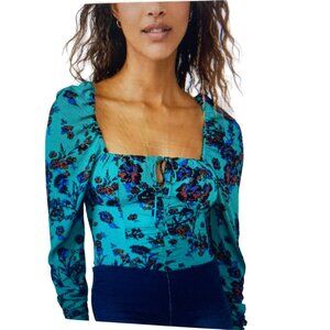 NWT Free People™ Hilary Printed Green Combo Top Large